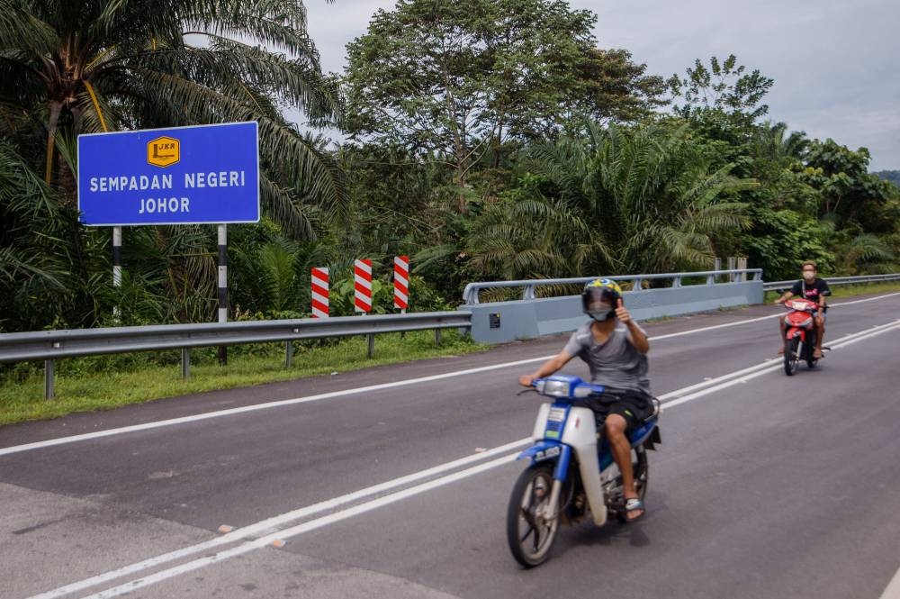 A signboard of Johor state border November 14, 2021. - Picture by Shafwan Zaidon