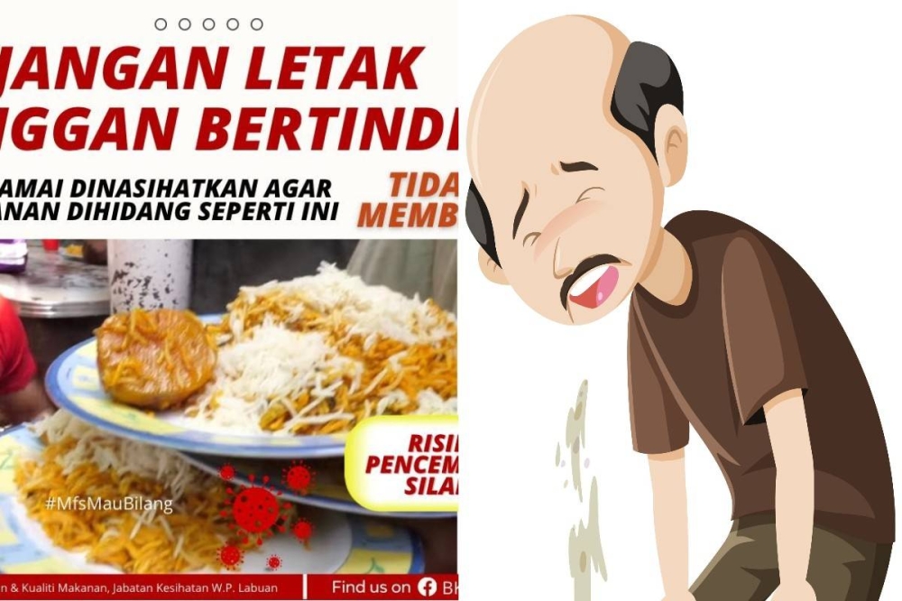 将装着食物的碟子层层叠起来，很会导致食物被污染。-图取自纳闽卫生局的食物安全与品质组脸书、freepik/精彩大马制图-