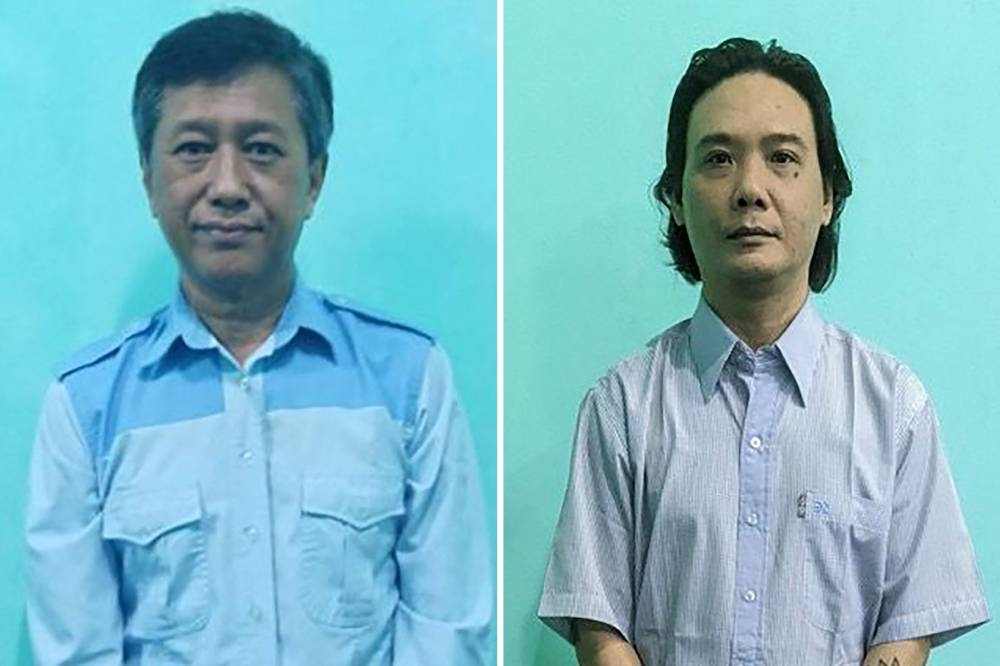 缅甸军方周五宣布，将对缅甸民运人士觉敏友（左）和前议员漂泽亚桑执行死刑。-法新社-