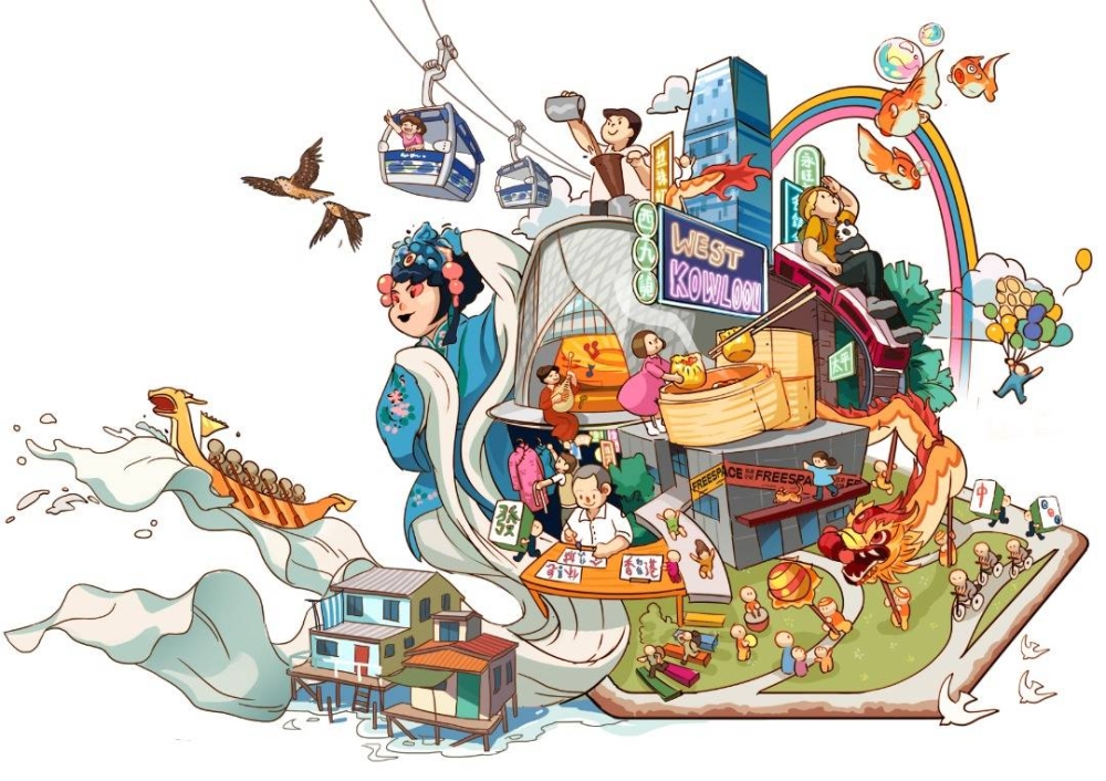 这是钟惠业的作品,主要集合香港标志性地标、美食和文化的插图。-香港旅游发展局-