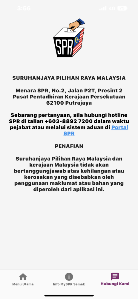 选民可尝试拨打选委会热线(03-88927200)询问详情。-截自MySemak App-