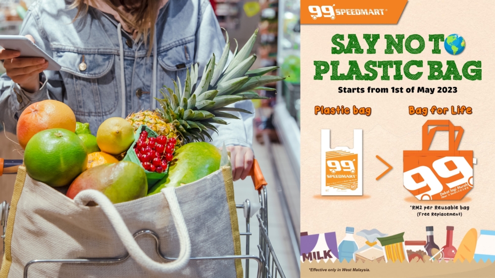 99 Speedmart将从5月1日起停止提供一次性的塑料袋。-图摘自freepik/99 Speedmart脸书/精彩大马制图-