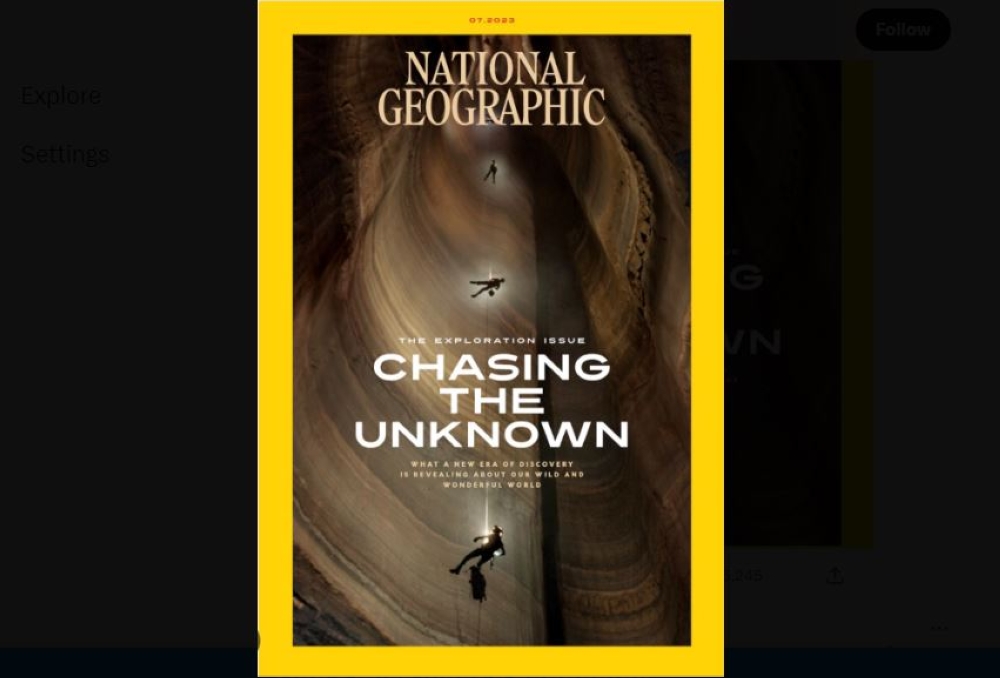 《国家地理》杂志上月在内部公告中表示，为了进一步削减成本，从明年开始，这本以亮黄色方框为品牌标志的杂志将不再于美国报摊出售。-图取自推特-