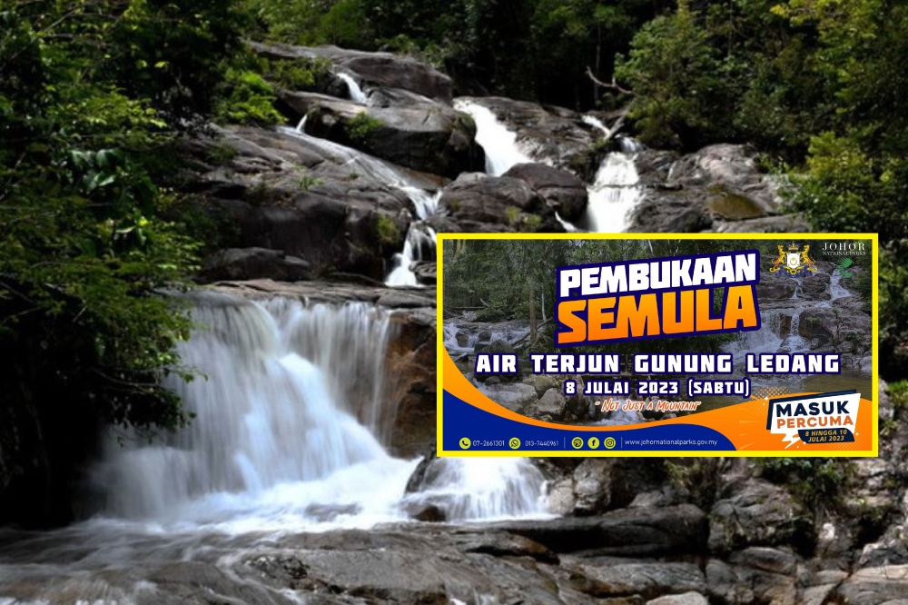 金山瀑布区将于7月8日重新对外开放。-马新社/摘自柔佛州国家公园局的脸书/精彩大马制图-