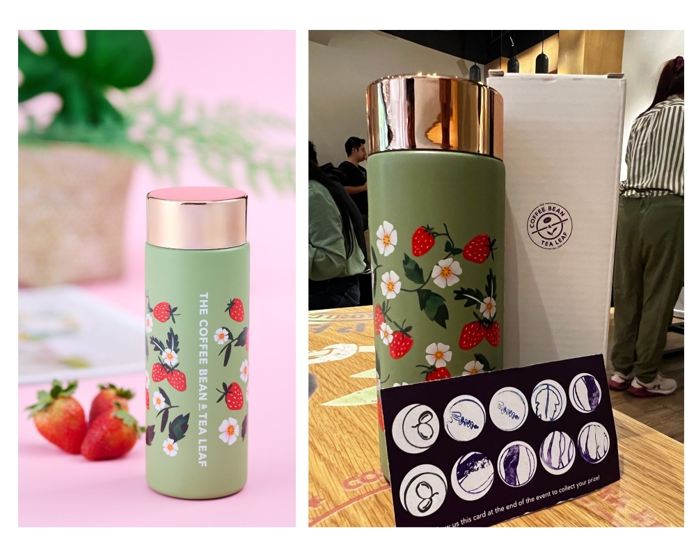 客户每完成一个任务，即可获得一枚集章，并有机会在完成全部六个任务后赢取限量版复古草莓保温杯。-庄礼文摄-
