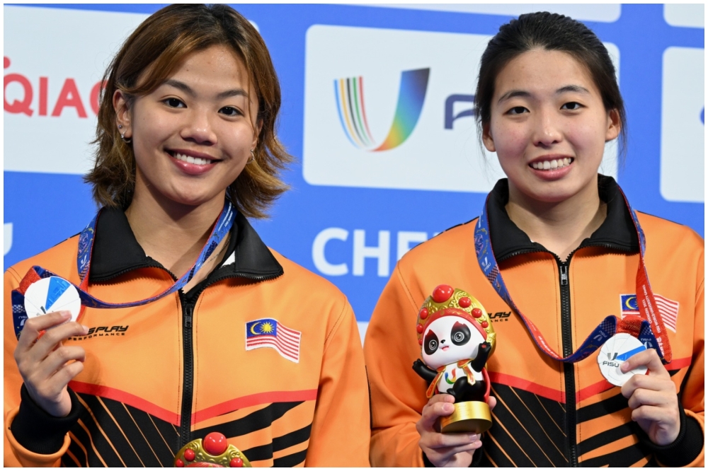 王格盈和黄倩萍刚搭档两周，就在世大运拿下我国阔别12年的跳水奖牌。-摘自Sukan IPT脸书-