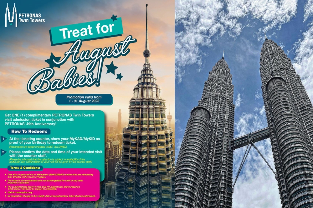配合马石油49周年纪念，所有在8月生日的大马公民，在8月直接登门前往双峰塔，就可享有免费双峰塔的入门票。-摘自双峰塔的脸书/精彩大马制图-