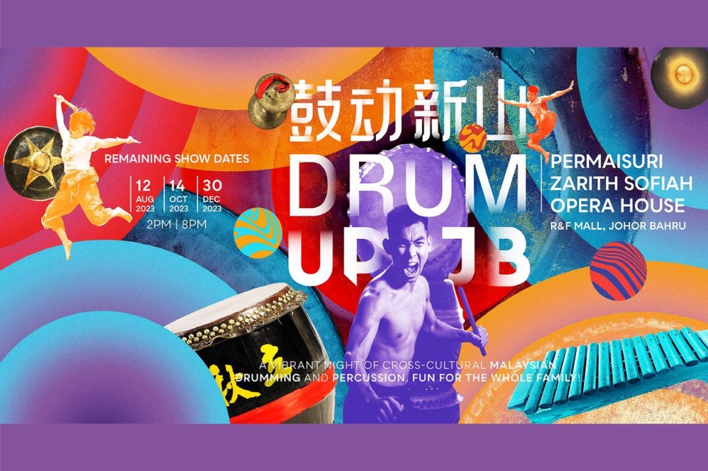 “鼓动新山”是一部结合了身体律动与视觉映像的敲击乐演出。-摘自人人人鼓剧场的脸书/精彩大马制图-