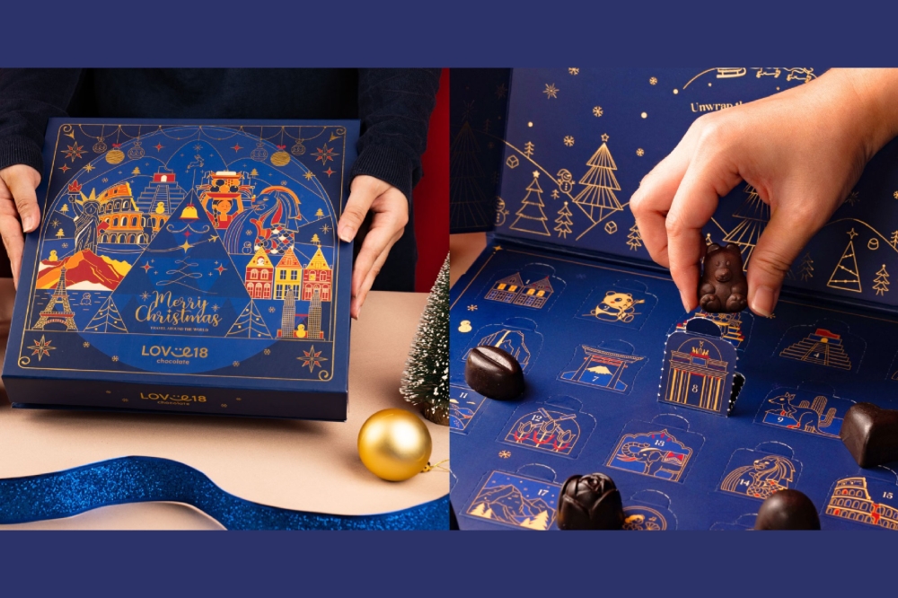 Love18圣诞巧克力礼盒里面的巧克力都是使用来自欧洲的最优质原料纯手工制作，共有24种独特口味。-摘自Love18的官网/精彩大马制图-