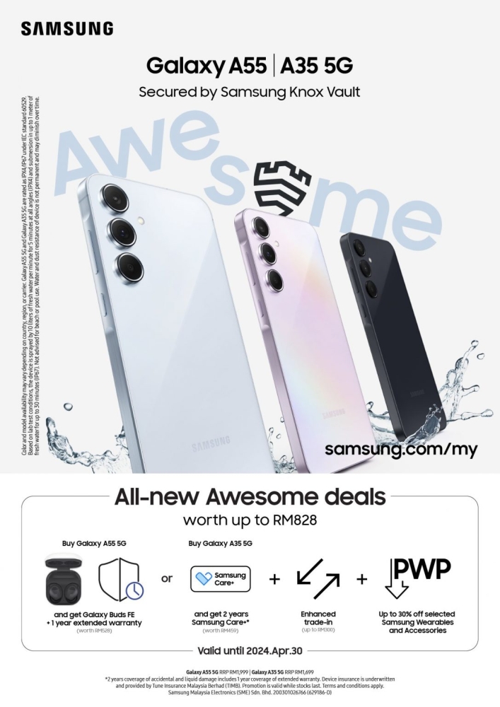 三星Galaxy A35和Galaxy A55的早鸟促销活动。-摘自Soyacincau-