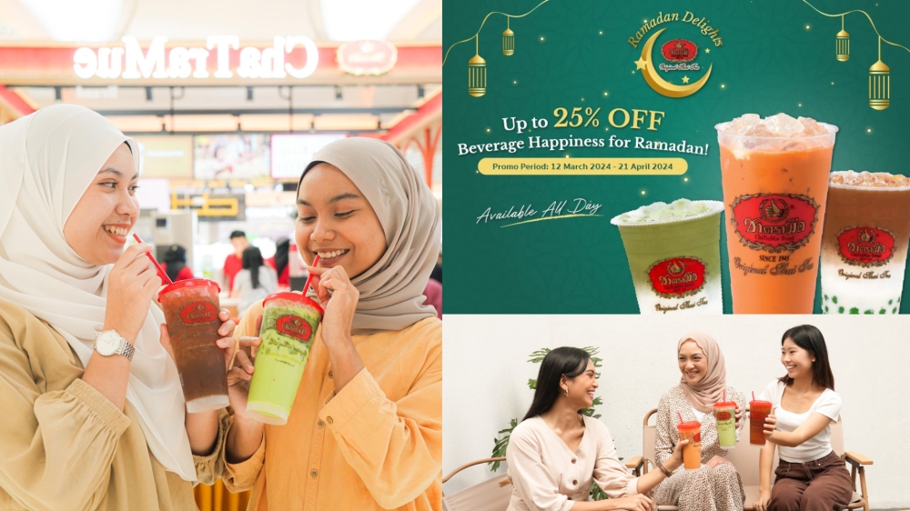 手标茶必的饮料，包括泰式奶茶、绿奶茶和泰式柠檬茶。-图摘自ChaTraMue Malaysia-