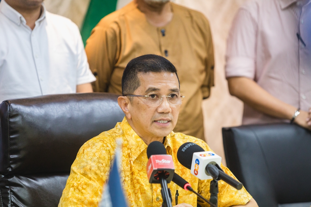 Selangor opposition leader Datuk Seri Mohamed Azmin Ali speaks during a press conference at the Perikatan Nasional headquarter in Kuala Lumpur May 20, 2024. Picture by Firdaus Latif