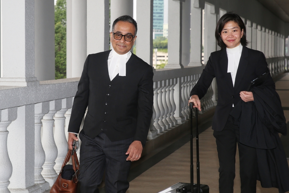 林芫律师马烈（左）到法庭聆听林芫司法审核申请的判决。-Choo Choy May摄-