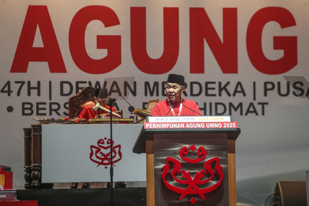 阿末扎希证实，原定今年举行的巫统党选，已经推迟至全国大选之后才举行。-Yusof Isa摄-