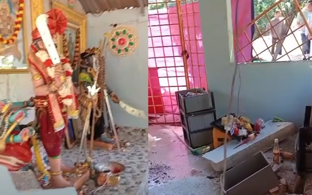 Utchimalai Muneswaran兴都庙被人强行拆除，引发宗教关系紧张。-图截自视频-