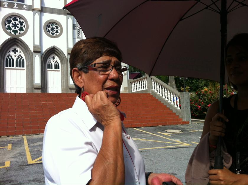 Church of Visitation parishioner Mary Josephine Prittam Singh speaks to the press at the church on May 15, 2014. u00e2u20acu201d Picture by Boo Su-Lynn