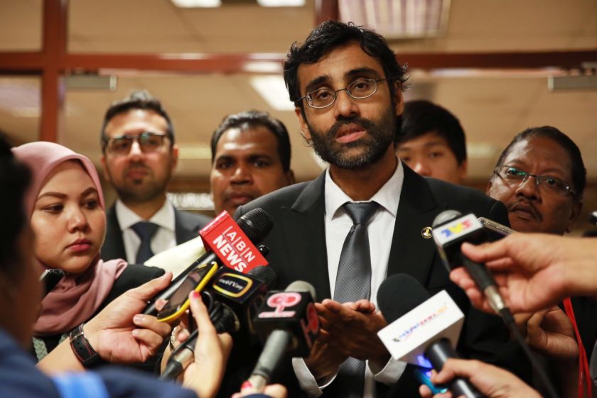 PKR vice-president N. Surendran speaks to reporters at the Sessions Court at Jalan Duta Court Complex in Kuala Lumpur, August 19, 2014. u00e2u20acu2022 Picture by Saw Siow Feng