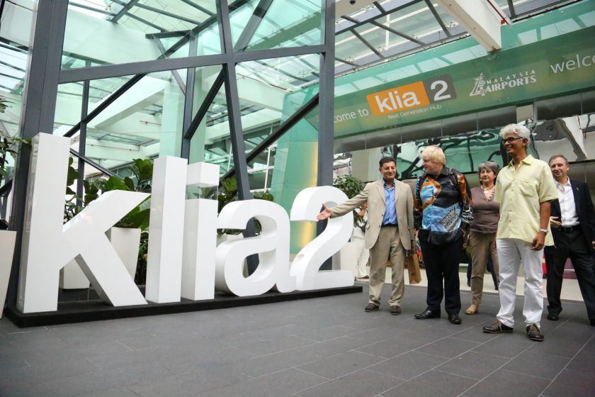 Mayor of London Boris Johnson (middle) being greeted upon his arrival at klia2 yesterday by Datou00e2u20acu2122 Charon Wardini Mokhzani (second from right),  Managing Director of Khazanah Research Institute, and Imran Ahmad (far left), Director at Khazanah Research a