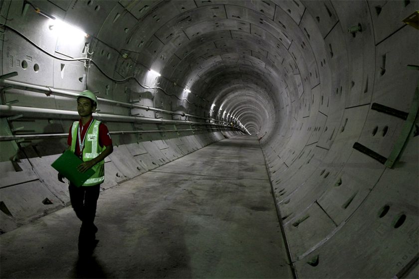 A worker inspects an underground tunnel at Cochrane MRT station, Jalan Shelly, Kuala Lumpur, February 11, 2015. u00e2u20acu201d Picture by Yusof Mat Isann