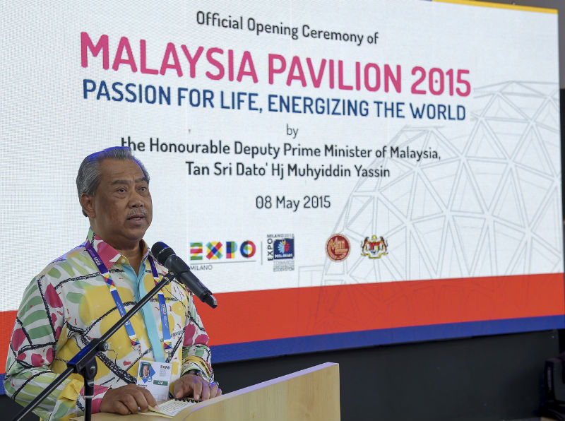 Deputy Prime Minister Tan Sri Muhyiddin Yassin speaking during the official opening of the Malaysia Pavilion at the World Expo 2015 in Milan, Italy, May 8, 2015. u00e2u20acu201d Bernama pic