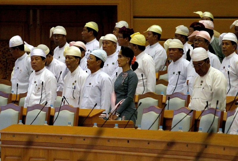 National League for Democracy (NLD) party leader Aung San Suu Kyi at the Lower House of Parliament in Naypyitaw November 16, 2015, attends first parliament meeting after November 8 elections. REUTERS/Soe Zeya Tun