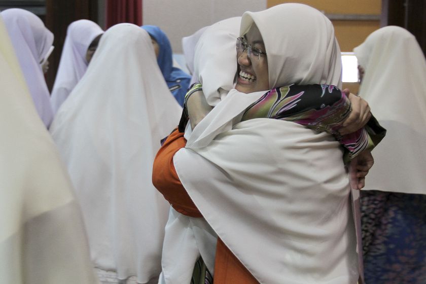 STPM students from Kolej Islam Sultan Alam Shah (KISAS) in Klang, Selangor express their joy after obtaining their examination results, March 2, 2016. u00e2u20acu201d Picture by Yusof Mat Isa