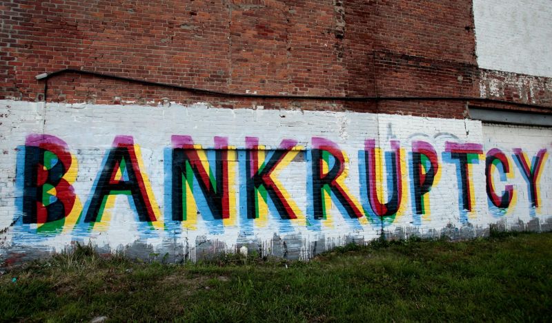The word u00e2u20acu02dcBankruptcyu00e2u20acu2122 painted on the side of a vacant Detroit building (Reuters photo by Rebecca Cook)