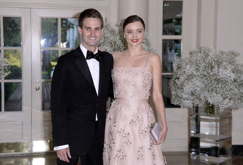 Miranda Kerr and Evan Spiegel arrive at the state dinner in honour of President of Finland and the Prime Ministers of Norway, Sweden, Denmark and Iceland in Washington May 13, 2016. u00e2u20acu201d AFP pic