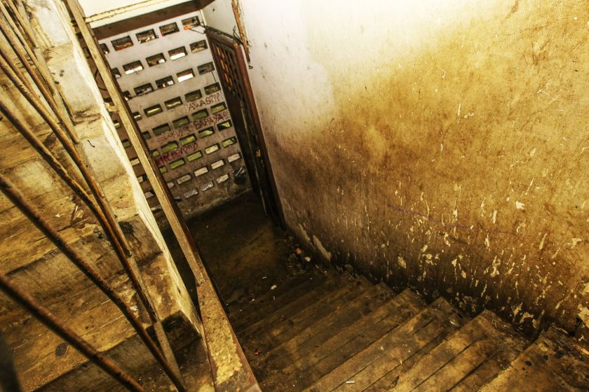 The stairway leading to the unit in Chow Kit where the girl was allegedly raped repeatedly by her father. u00e2u20acu201d Picture by Hari Anggara