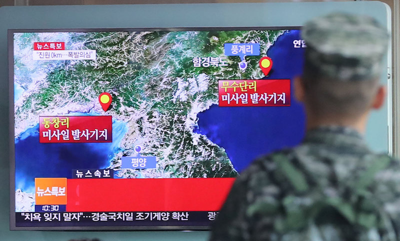 A South Korean soldier watches a TV broadcasting a news report on Seismic activity produced by a suspected North Korean nuclear test, at a railway station in Seoul, South Korea, September 9, 2016. u00e2u20acu201du00c2u00a0Reuters pic