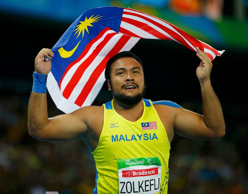 Muhammad Ziyad Zolkefli  of Malaysia celebrates winning gold and setting a new world mark in the Rio Paralympics men's shot put final in Rio de Janeiro September 10, 2016. u00e2u20acu201d Reuters pic