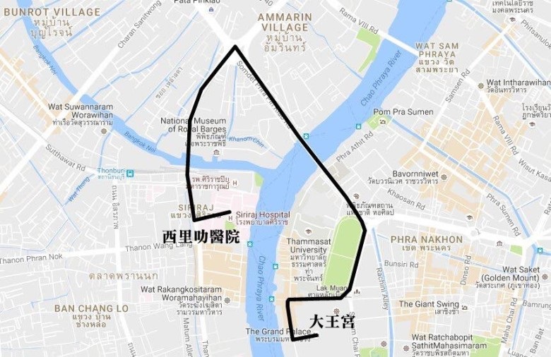 泰王灵柩的运送路线图。
