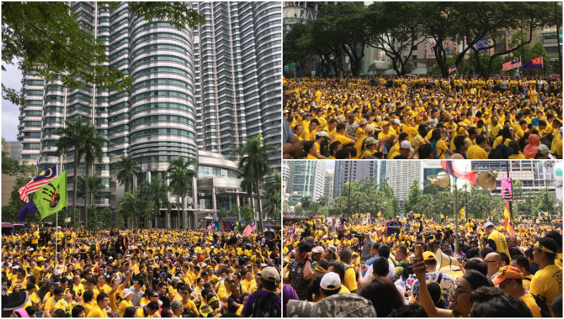 KLCC外一片黄，有马来网友发推文说：这是我的国家。-syukrishairi 推特-