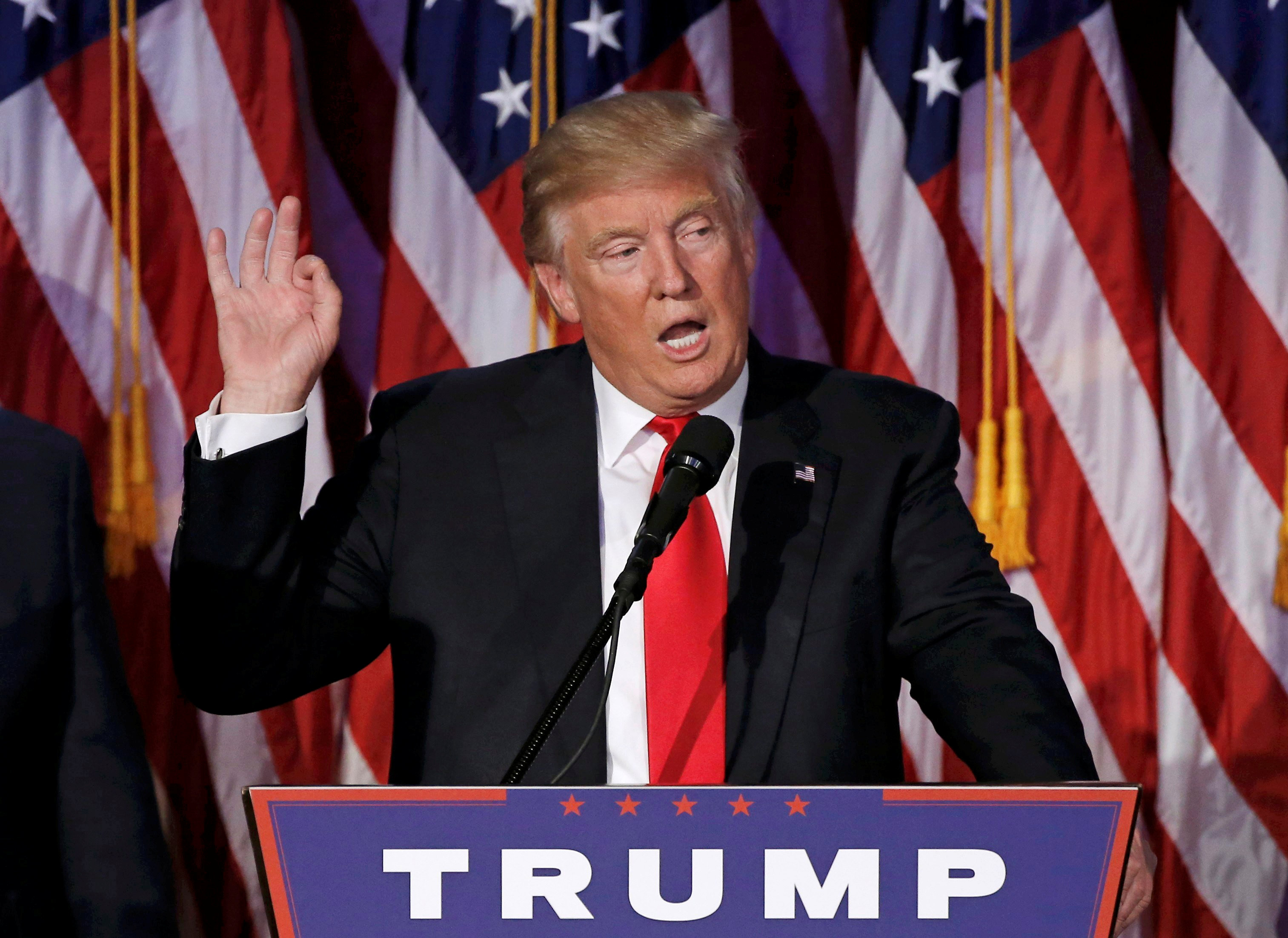 U.S. President elect Donald Trump speaks at election night rally in Manhattan, New York, U.S., November 9, 2016. REUTERS/Mike Segar/File Photon