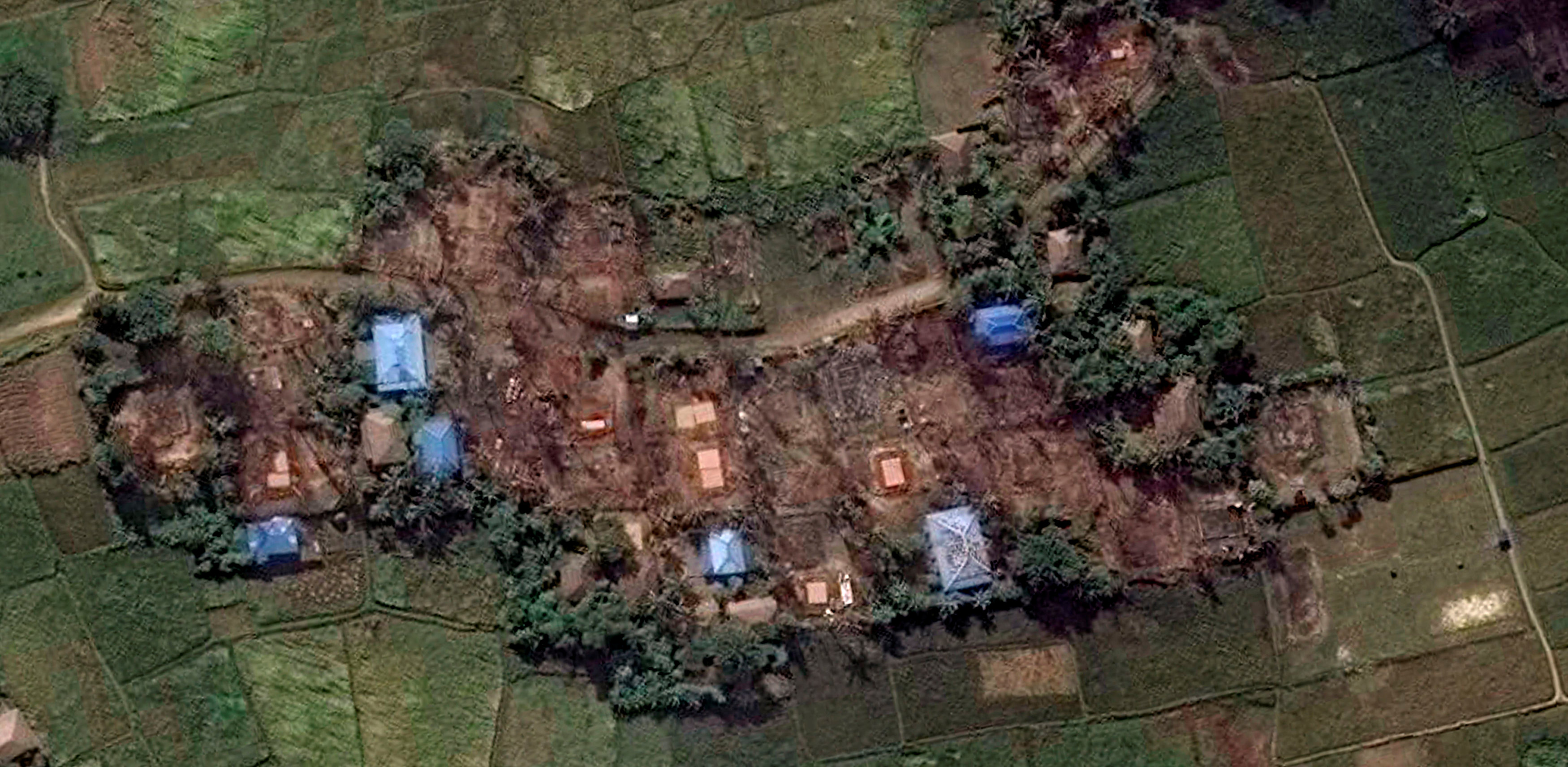 Post-destruction satellite imagery of Kyet Yoe Pyin Village, Maungdaw District, Myanmar, recorded on November 10, 2016. Picture taken November 10, 2016. Copyright 2016 Human Rights Watch/Handout via REUTERS ATTENTION EDITORS - THIS IMAGE HAS BEEN PROVIDED