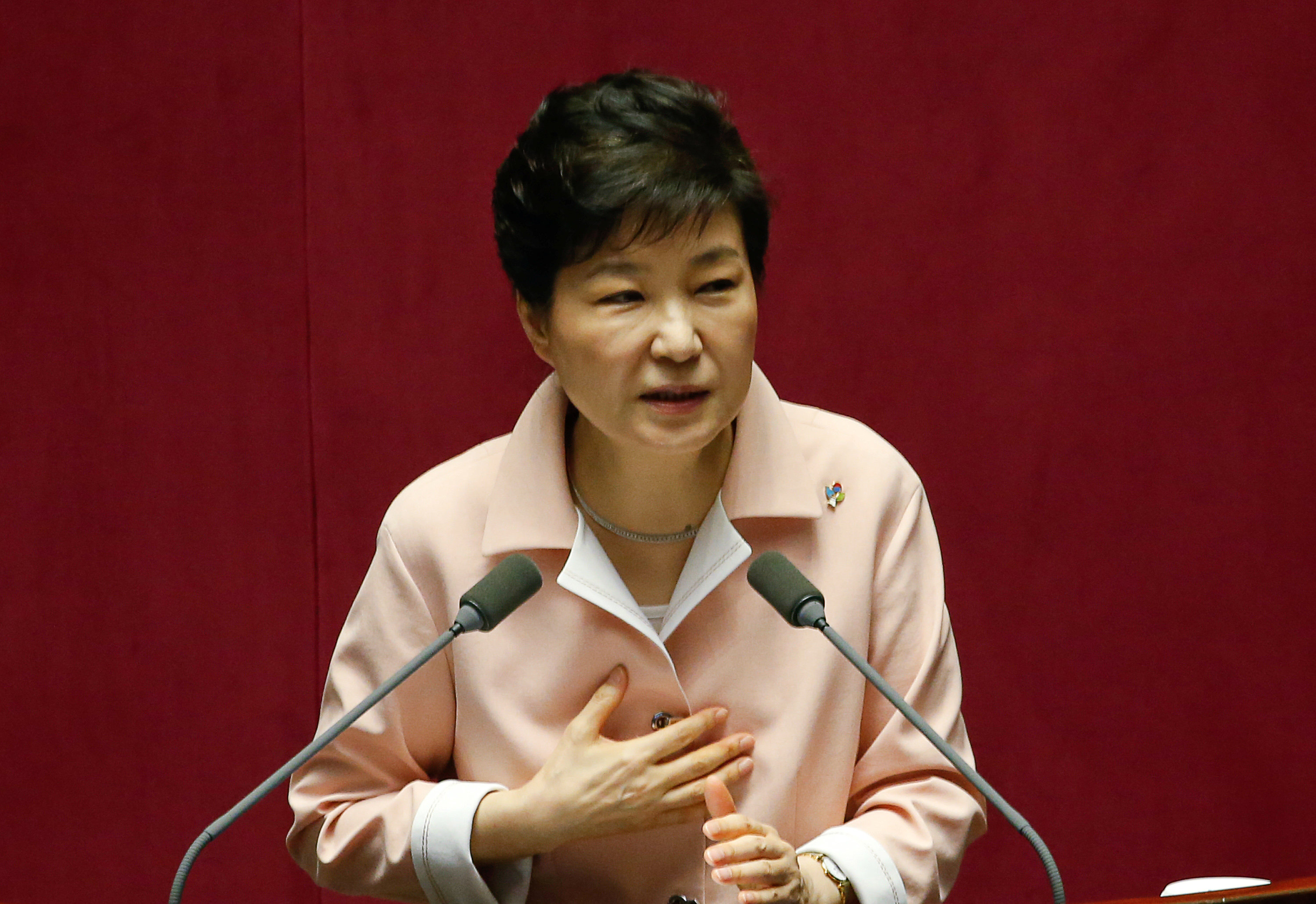 South Korean President Park Geun-hye delivers her speech during the inaugural session of the 20th National Assembly in Seoul, South Korea, June 13, 2016. REUTERS/Kim Hong-Ji