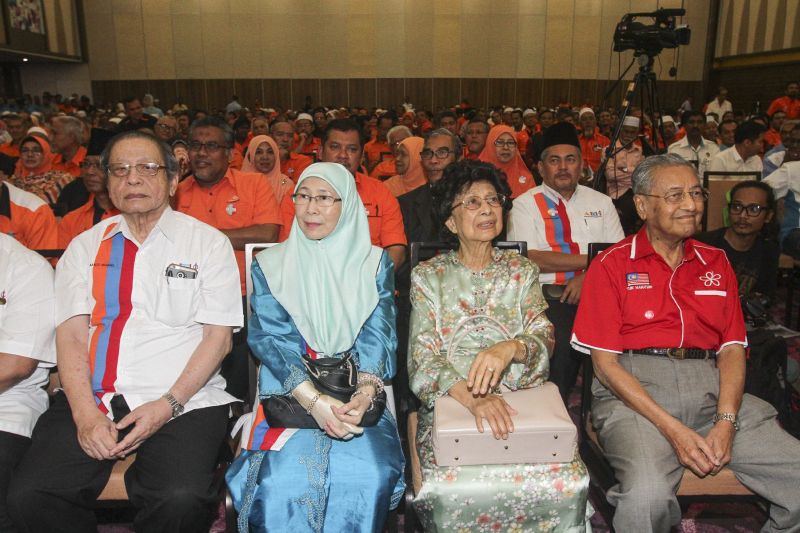 (From left) Lim Kit Siang, Datuk Seri Dr Wan Azizah Wan Ismail, Tun Dr Siti Hasmah and Tun Dr Mahathir Mohamad at the Pakatan Harapan Convention in Shah Alam November 12, 2016. u00e2u20acu2022 Picture by Yusof Mat Isa