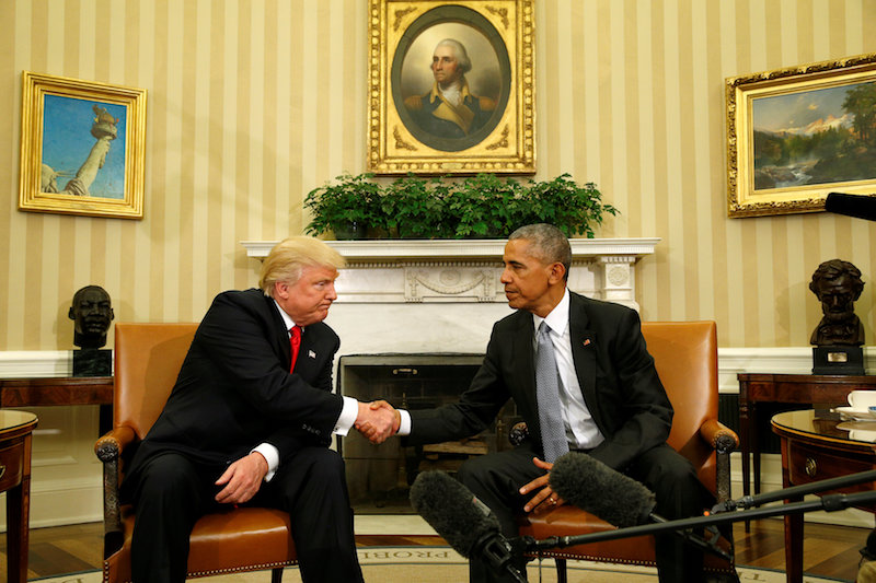 US President Barack Obama meets with President-elect Donald Trump to discuss transition plans in the White House Oval Office in Washington, US, November 10, 2016. u00e2u20acu201d Reuters pic