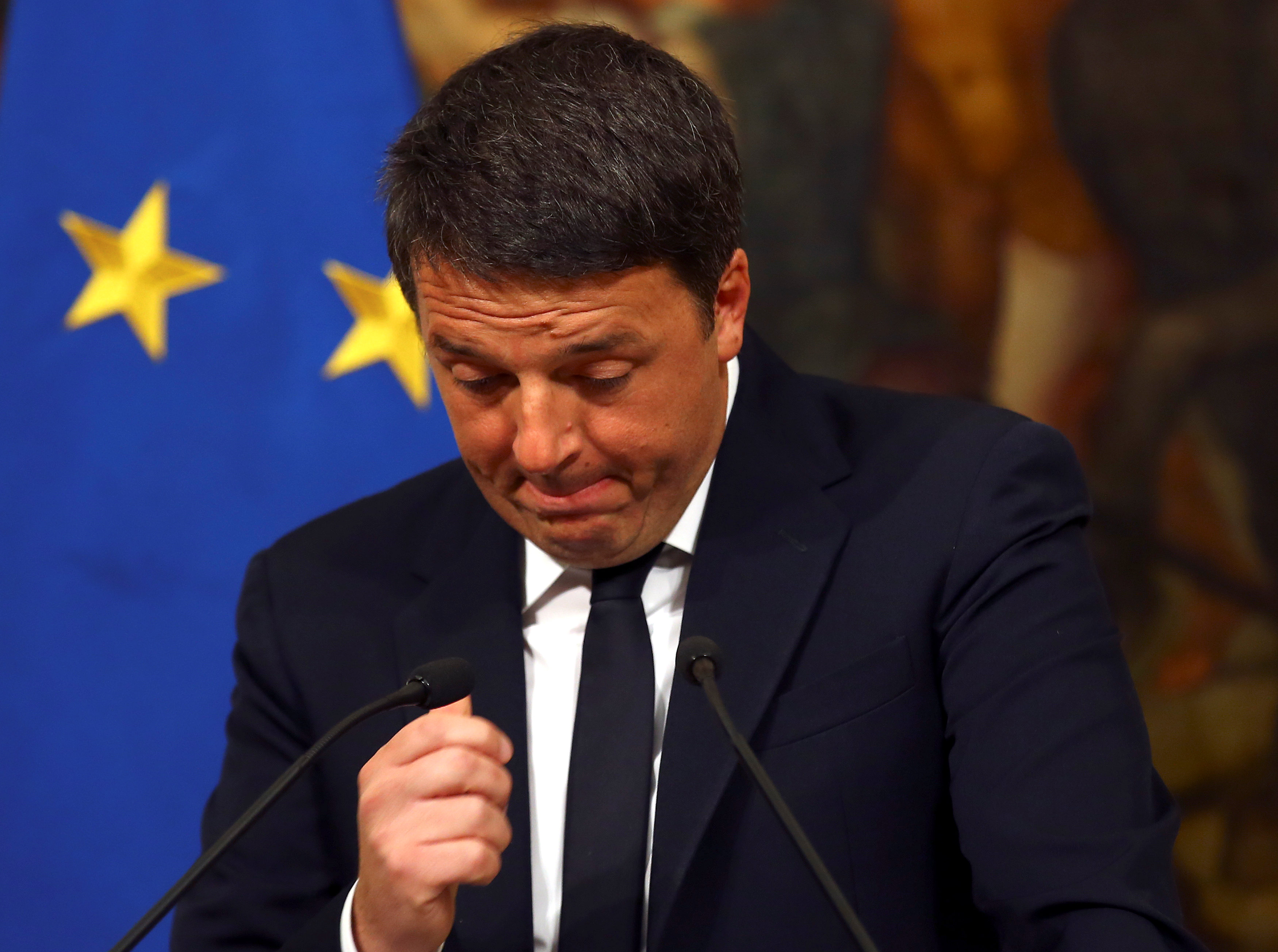 Italian Prime Minister Matteo Renzi gestures during a media conference after a referendum on constitutional reform at Chigi palace in Rome, December 5, 2016. u00e2u20acu201d Reuters pic 