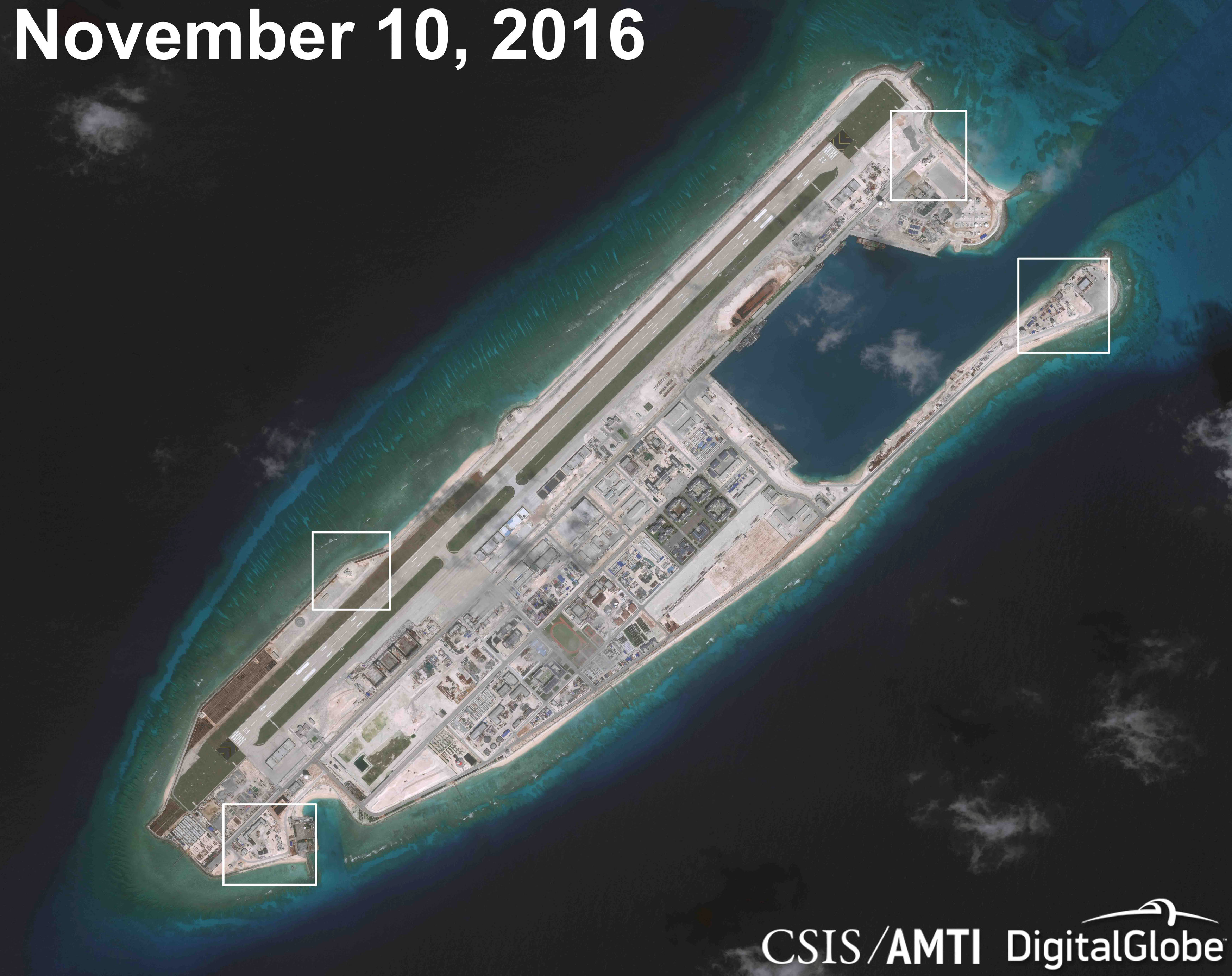 永暑岛的卫星图片则显示一座可能装置目标锁定雷达的高塔。-路透社-