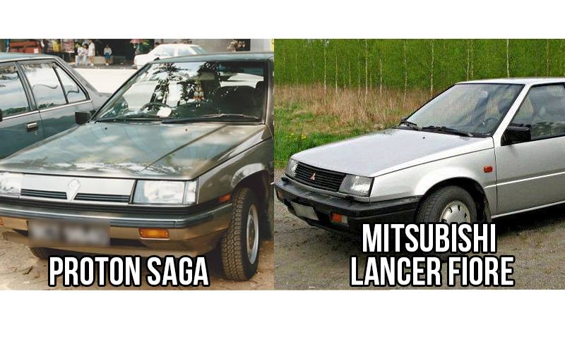 设计年份：Proton Saga（1985年）；Mitsubishi Lancer Fiore（1983年）