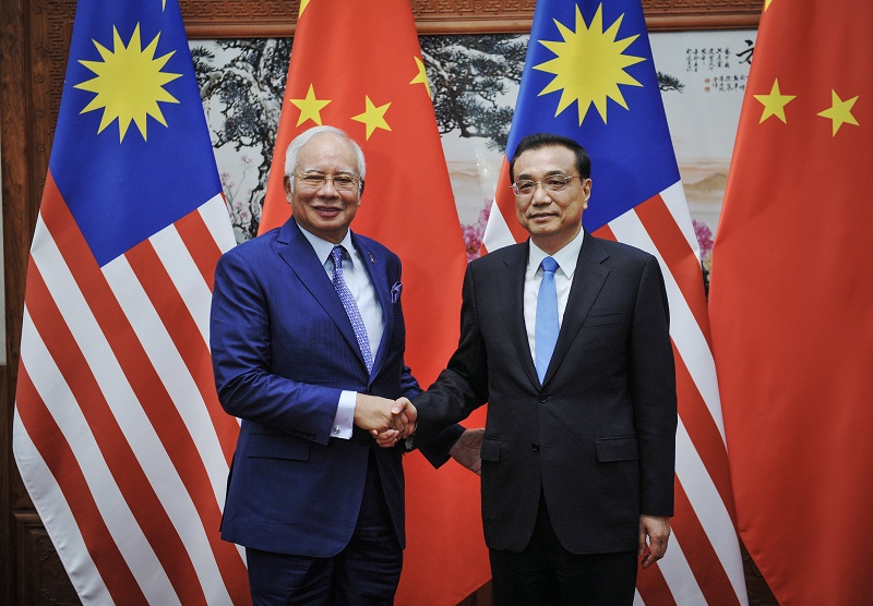 Prime Minister Datuk Seri Najib Razak poses for a picture with Chinese Premier Li Keqiang during a meeting in Beijing. Picture released May 14, 2017. u00e2u20acu201d Bernama pic 