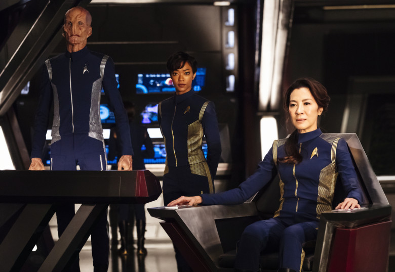 Michelle Yeoh, Sonequa Martin-Green and Doug Jones in a scene from u00e2u20acu02dcStar Trek: Discovery.u00e2u20acu2122 u00e2u20acu201d Handout via TheHive.Asia