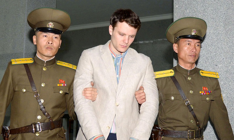 Otto Frederick Warmbier is taken to North Korea's top court in Pyongyang in this photo released by Kyodo March 16, 2016. u00e2u20acu201d Reuters/Kyodo pic 
