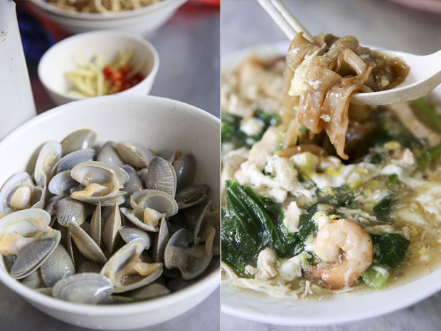 Cindy强调她家的啦啦是确定清理干净才会下锅(左图),而和拉拉米粉齐名的炒河粉也是顾客爱点的热门面食之一(右图)。-Malay mail摄-