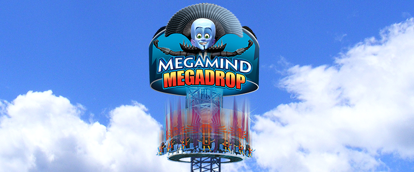 全马最高跳楼机Megamind Megadrop挑战你的心脏强度。-摘自MAPS官网-