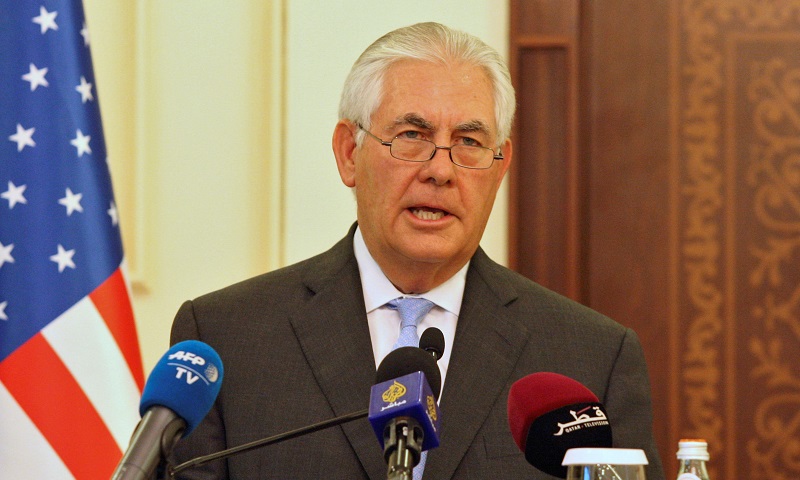 U.S. Secretary of State Rex Tillerson attends a joint news conference with Qatar's foreign minister Sheikh Mohammed bin Abdulrahman al-Thani in Doha, Qatar, July 11, 2017. REUTERS/Naseem Zeitoon