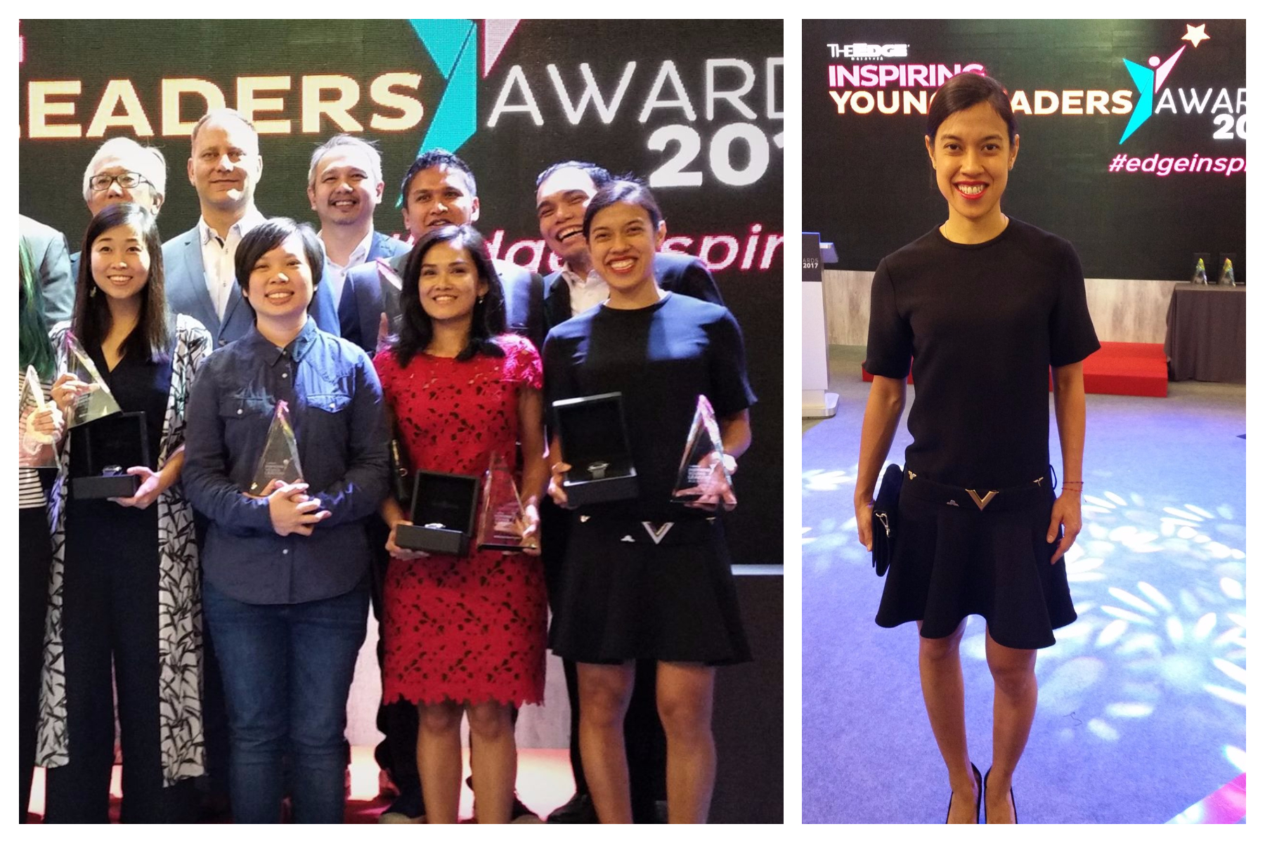 妮歌穿着LV赞助的服饰出席“启发青年领袖奖”颁奖典礼,并成为获奖者之一。-摘自妮歌FB-