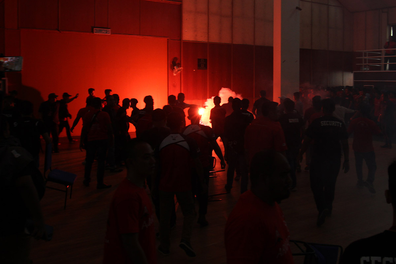 Flares were set off inside the hall during the Nothing To Hide 2.0 Forum in Shah Alam August 13, 2017. u00e2u20acu201d Picture by Miera Zulyana