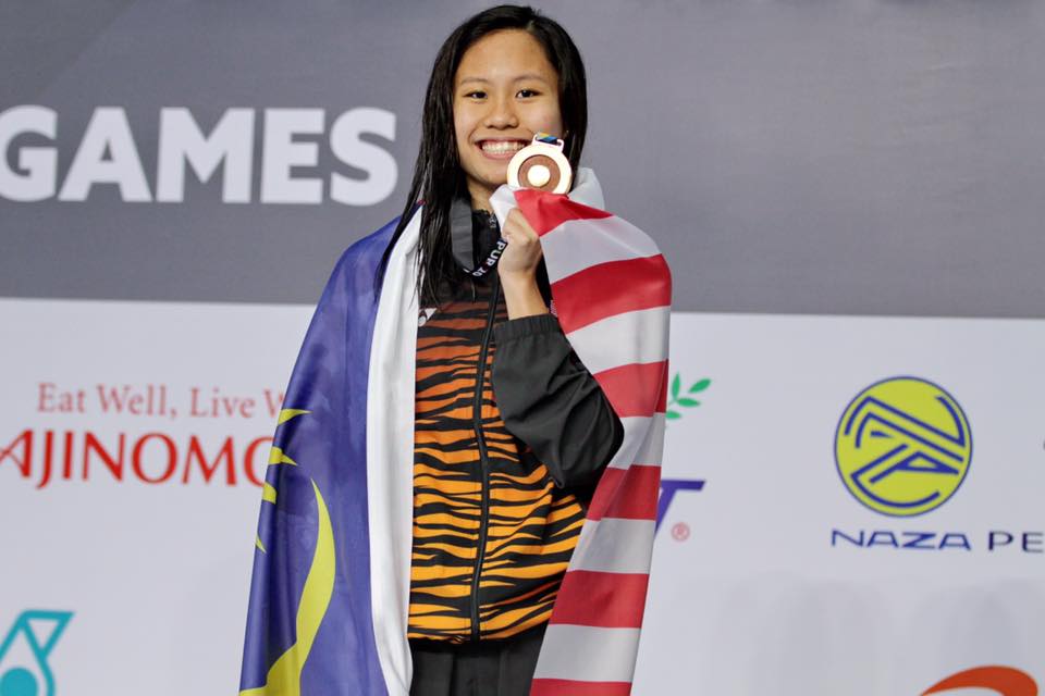 彭靖恩说她能保住上届拿下的100米蛙泳金牌，着实松了一口气。-摘自大马体理会官网-
